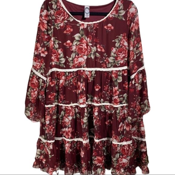 Honey-me Floral Tiered Tunic Style Dress Si… - Picture 1 of 2